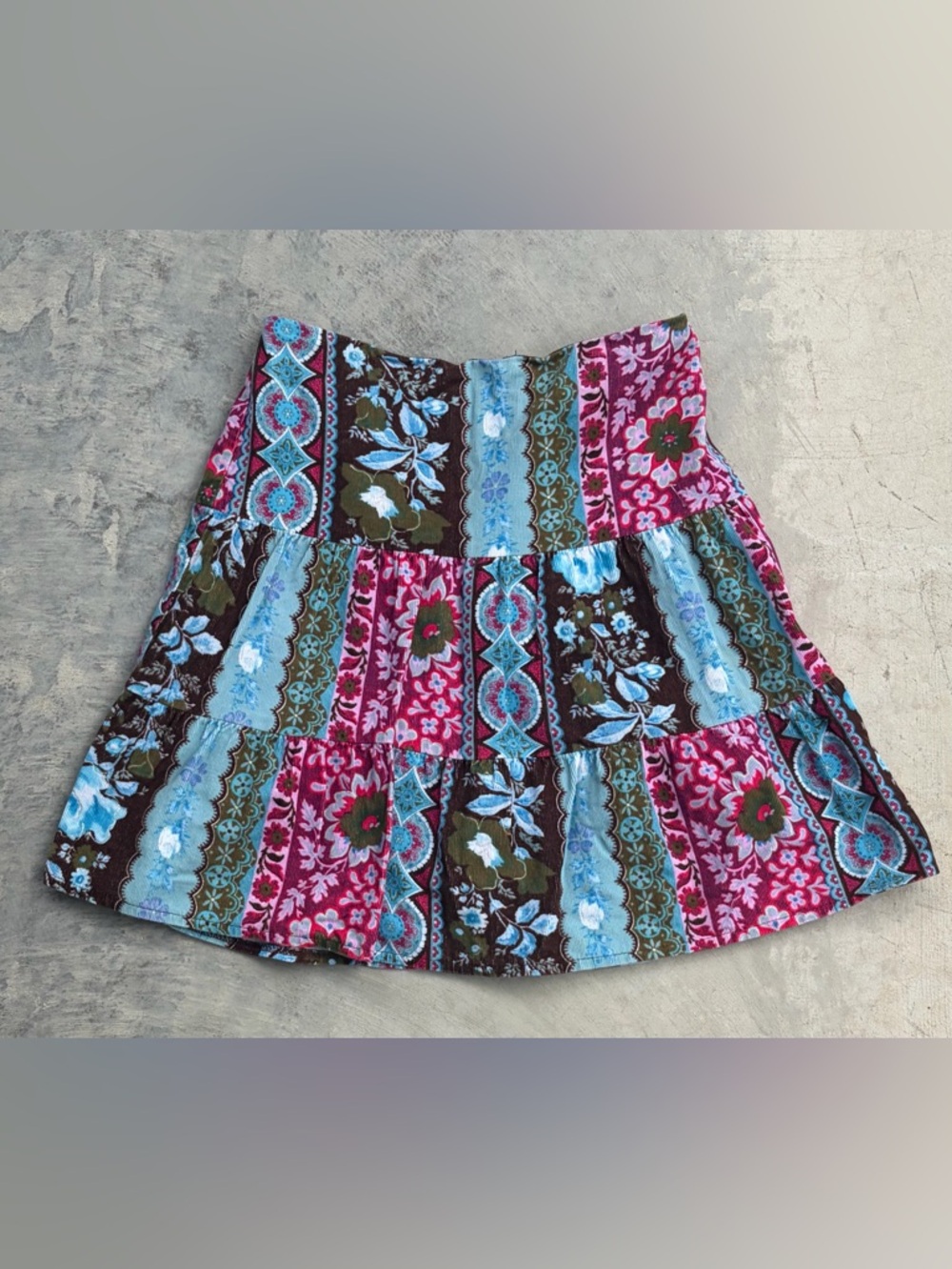 Cottontail Originals - Boho Floral Tiered Corduroy Skirt - 10